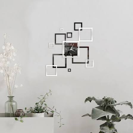 3D Diy Acrylic Wall Clock Modern Design Clock Decoration Living Room Quartz Acrylic Creative Square Mirror Stereo Wooden Wall Clock - Acrylic Wall Clock Golden Black / Silver Black