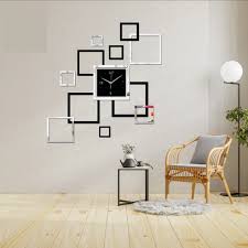 3D Diy Acrylic Wall Clock Modern Design Clock Decoration Living Room Quartz Acrylic Creative Square Mirror Stereo Wooden Wall Clock - Acrylic Wall Clock Golden Black / Silver Black